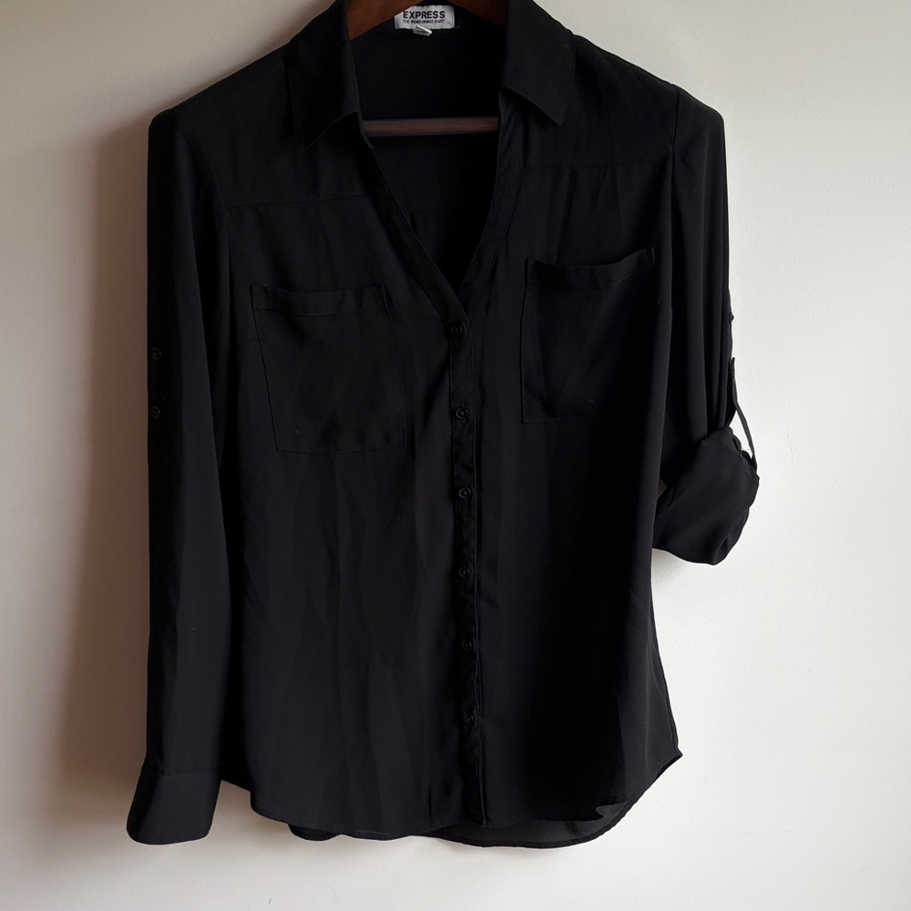 Express Black Portofino Shirt with Chest Pockets